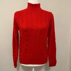 Bright Red Festive Poppy Cable Knit Sweater NWT Ann Taylor Size M
